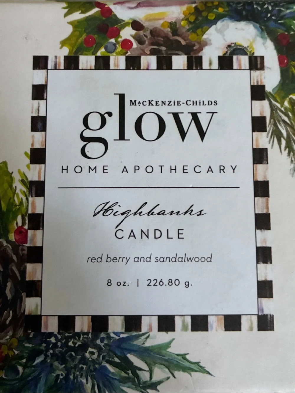 Mackenzie Childs Highbanks GLOW Scented Jar CANDLE 8oz Red Berry and Sandalwood